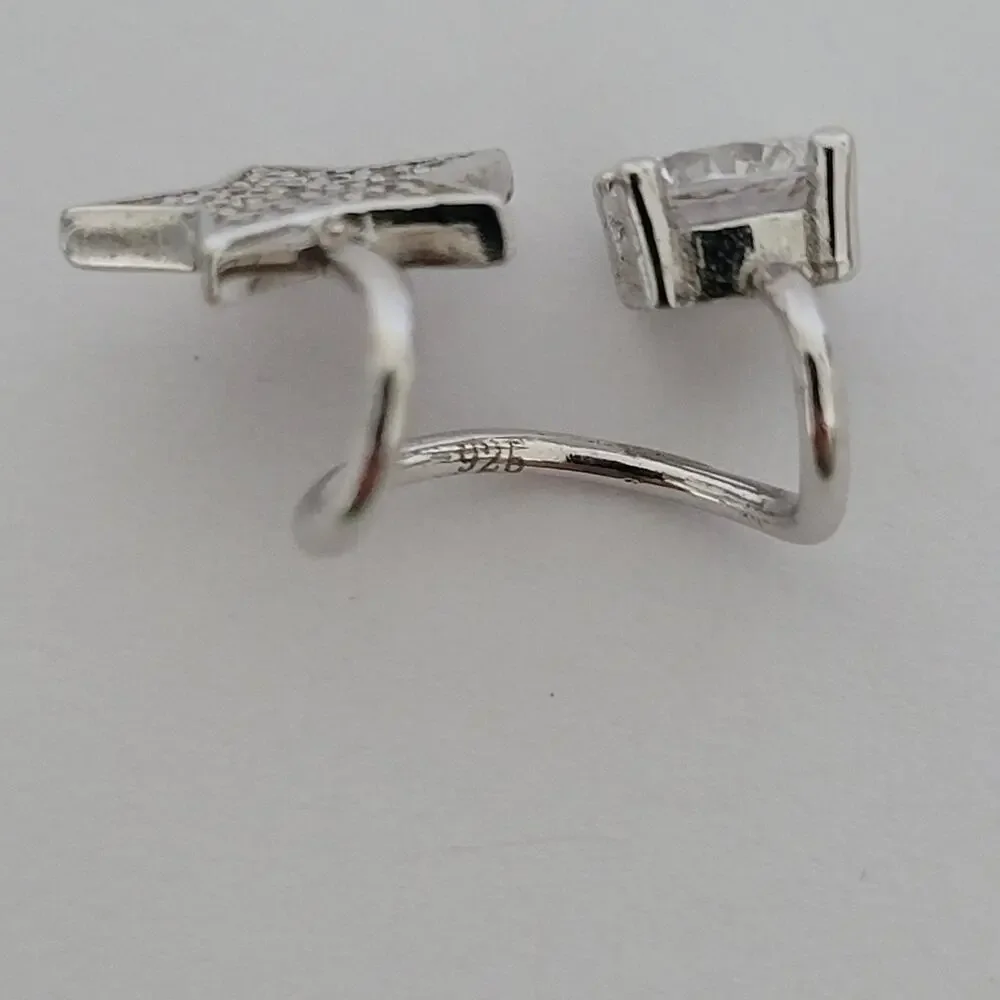 Cuff Earrings Clip On Ear Clip Silver Tone Huggie Star Zirconia Quality Lot Of 2